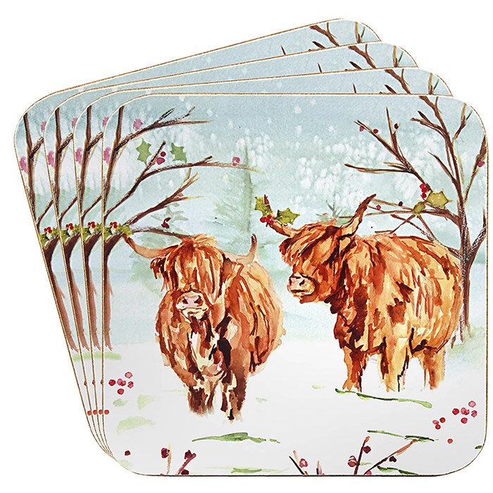 Highland Cow Jennifer Rose Christmas - Placemats and Coasters Available