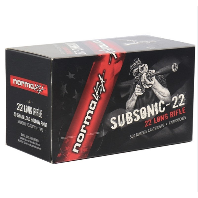 .22 | 500 Rounds | 40 Grain Hollow Point Long Rifle | Norma USA Subsonic