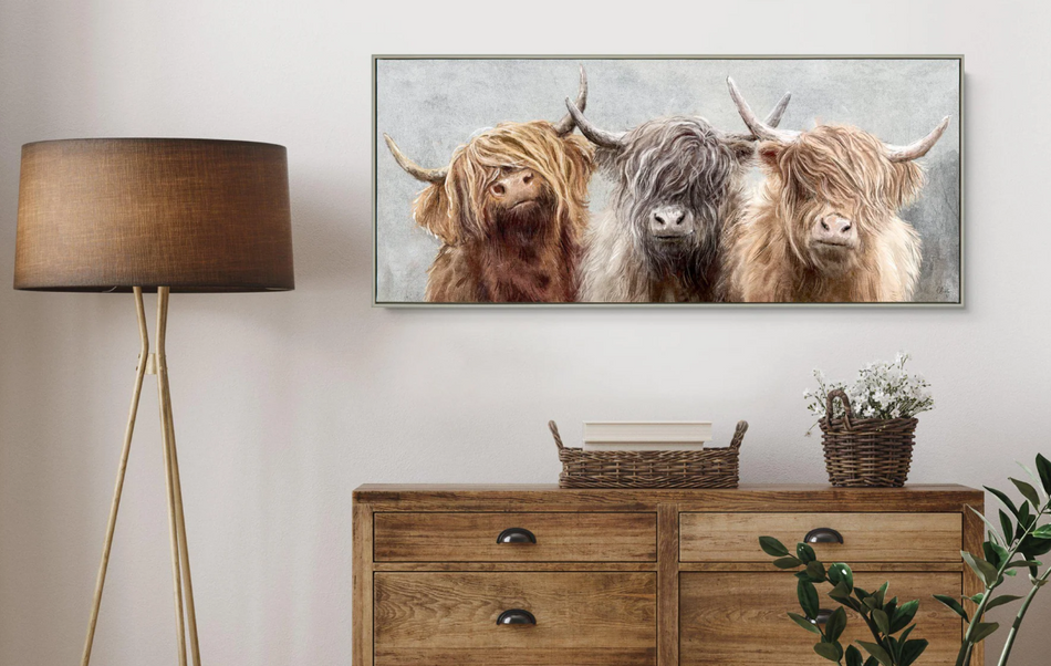Three Of A Kind Highland Coos Picture 82X35X3cm