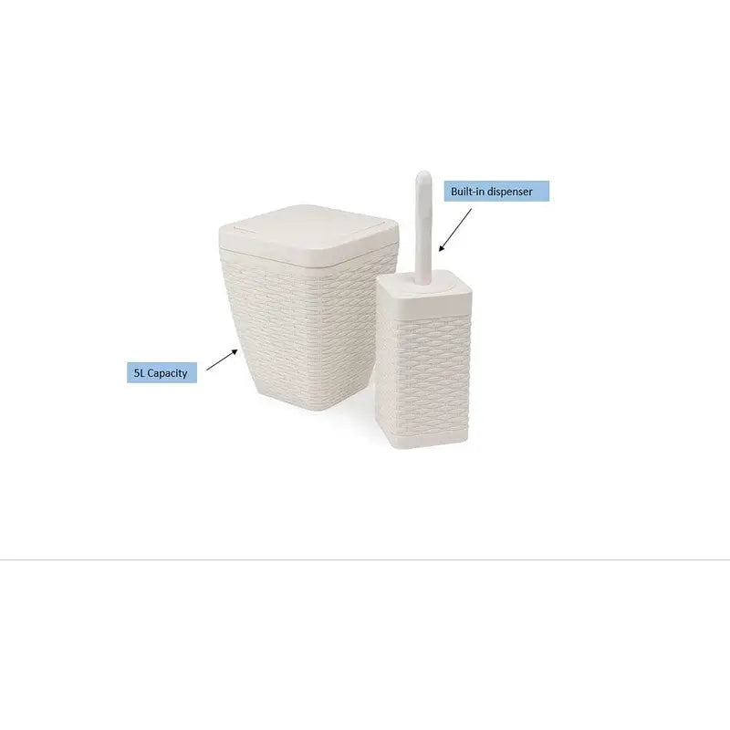 Addis Rattan Bathroom 5 Litre Bin & Toilet Brush Set - Grey