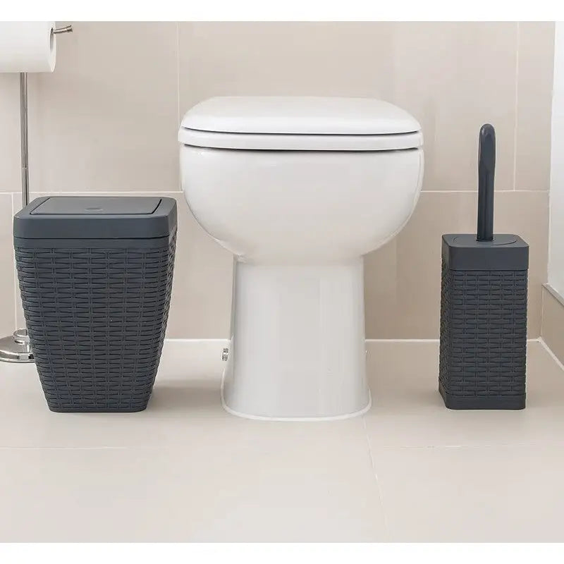 Addis Rattan Bathroom 5 Litre Bin & Toilet Brush Set - Grey