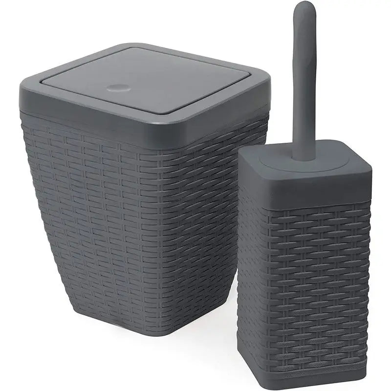 Addis Rattan Bathroom 5 Litre Bin & Toilet Brush Set - Grey