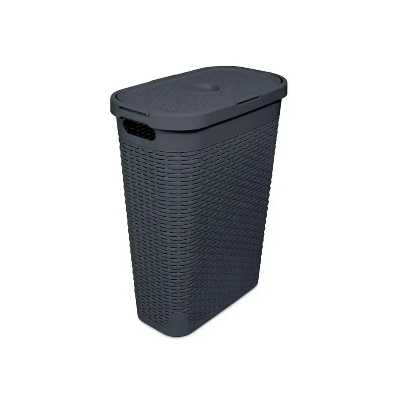 Addis 40L Rattan Effect Slim Laundry Basket - Charcoal