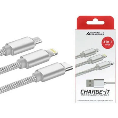 Advanced Accessories Charge-It 3 In 1 C Type Phone Charger -