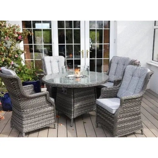 Amalfi Round Fire Pit Dining Set - 4 Seater