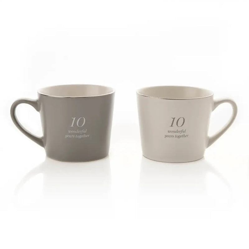 Amore Set Of 2 Grey & White Mugs - 10th Anniversary -