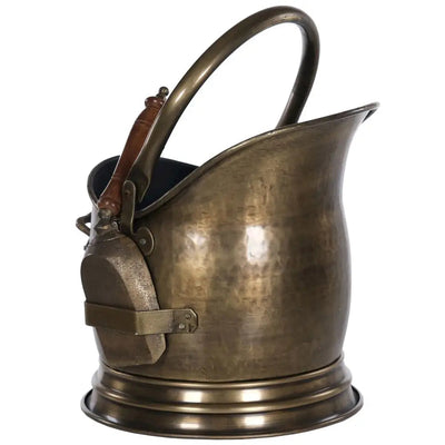 Antique Brass Coal Bucket & Shovel 27 X 36 X 46cm - Fireside