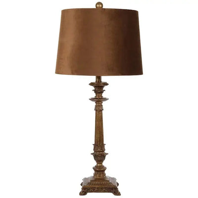 Antique Brass Table Lamp With Biscuit Shade - Lamps