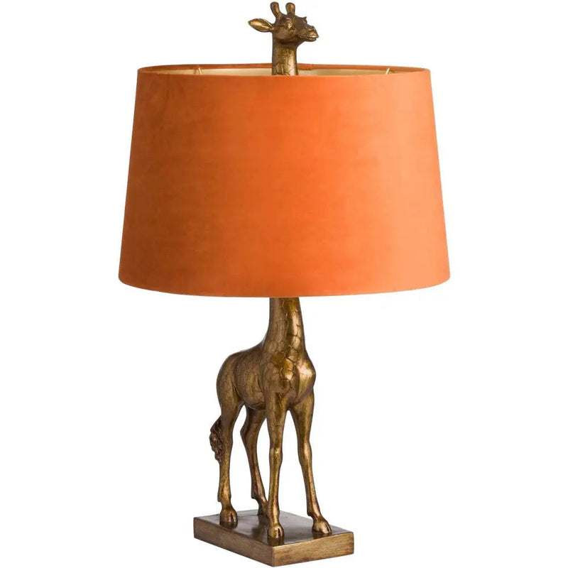 Antique Gold Giraffe Lamp With Burnt Orange Shade 40x40x70cm