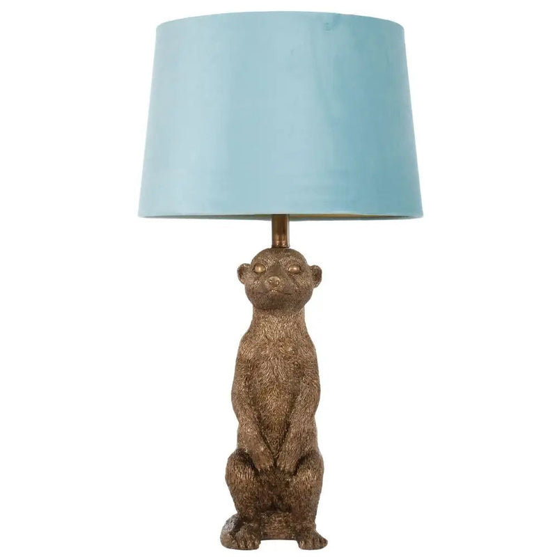 Antique Gold Meerkat Table Lamp With Cyan Shade 67cm - Lamps