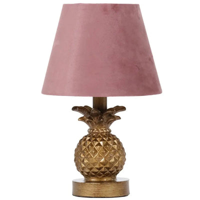 Antique Gold Pineapple Lamp With Rose Shade 34cm - Lamps