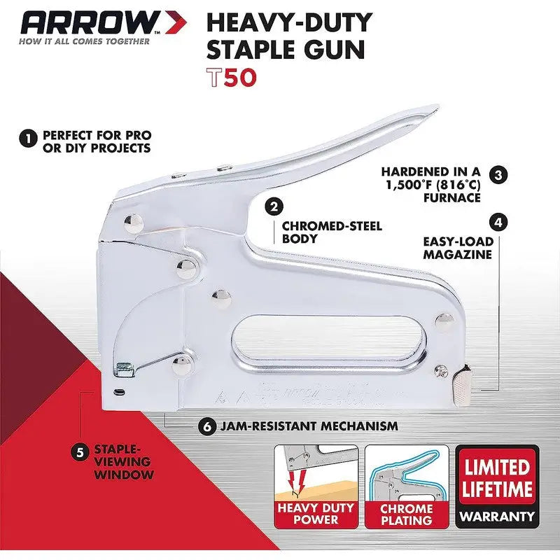 Arrow T50 Staple Gun and Replacement Staples (6mm to 12mm)