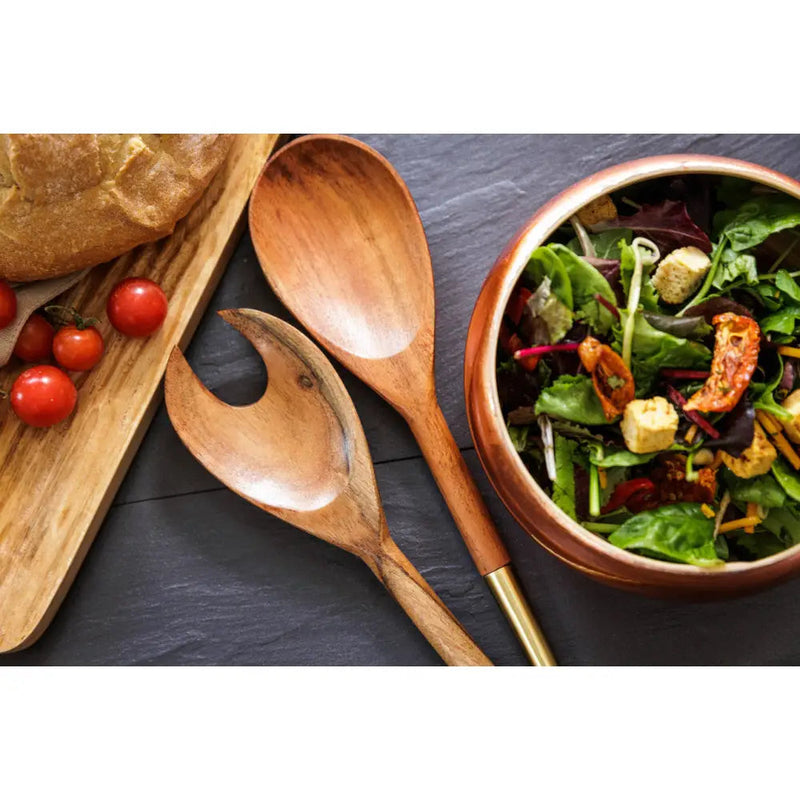 Artesa Acacia Wood Salad Servers Gold Metal - Drinks Pail
