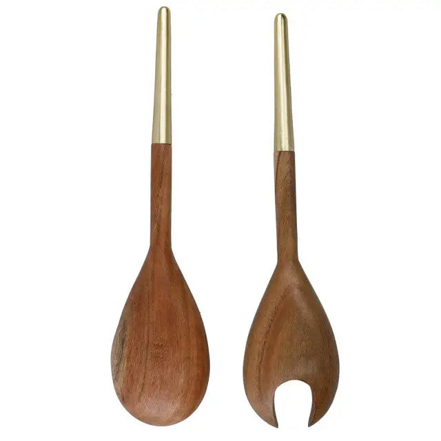 Artesa Acacia Wood Salad Servers Gold Metal - Drinks Pail