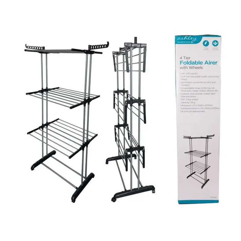 Ashley 4 Tier Foldable Airer with Wheels - Homeware >>