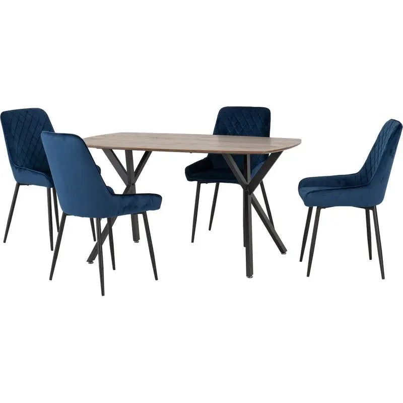 Athens Rectangular Dining Set With 4 Chairs - Blue - Kitchen