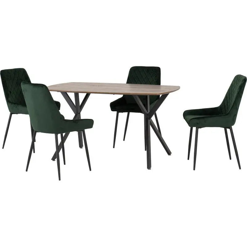 Athens Rectangular Dining Set With 4 Chairs - Green -