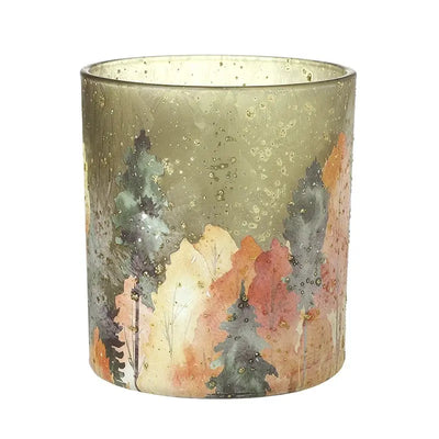 Autumn Trees Glass Candle Holder 8x9cm - Seasonal >> Autumn