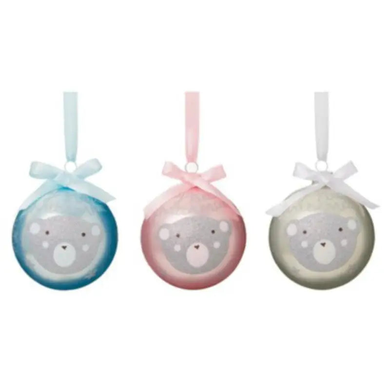 Baby Glass Baubles Pink Blue White - 80mm (3 Assorted
