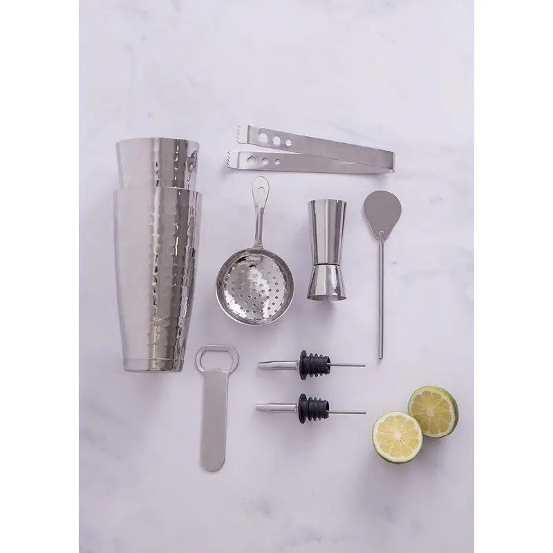 BarCraft 8-Piece Boston Cocktail Maker Set with Hammered