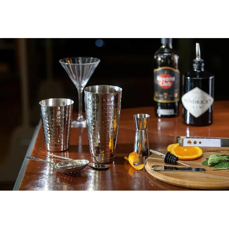 BarCraft 8-Piece Boston Cocktail Maker Set with Hammered