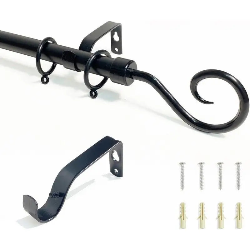 Bargin Box Black Metal Curtain Pole 110 - 200cm - 3 Types