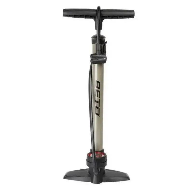 Beto Floor Pump Steel w/ Gauge - Silver/Black - Pump
