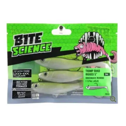 Bite Science 3pk Thump Shad 5 Inch Lures Rigged - Glow