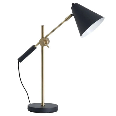 Black And Brass Adjustable Desk Lamp With Cone Shade 68cm -
