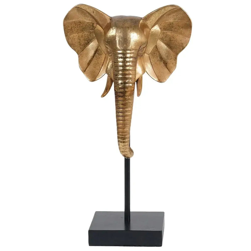 Black And Gold Elephant Bust On Stand 17 x 13 x 32cm -