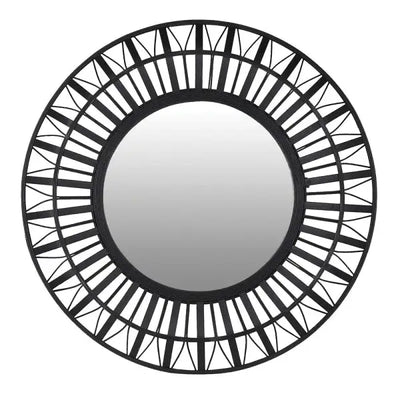 Black Bamboo Round Wall Mirror 90cm - Homeware
