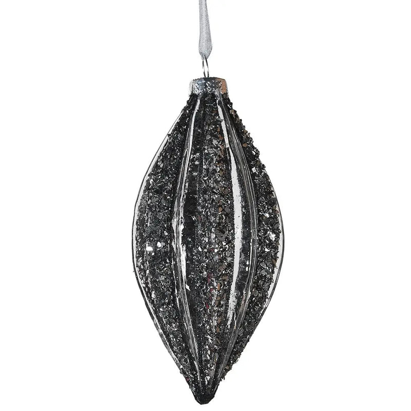 Black & Clear Glitter T-Drop Bauble - Christmas