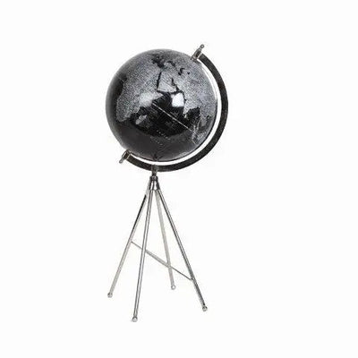 Black Globe With Silver Detail on Silver Stand 60cm -