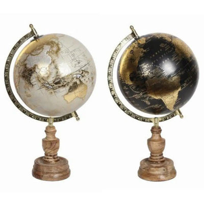 Black & Gold / Cream & Gold Globe On Wooden Stand 37cm