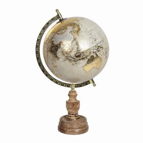 Black & Gold / Cream & Gold Globe On Wooden Stand 37cm