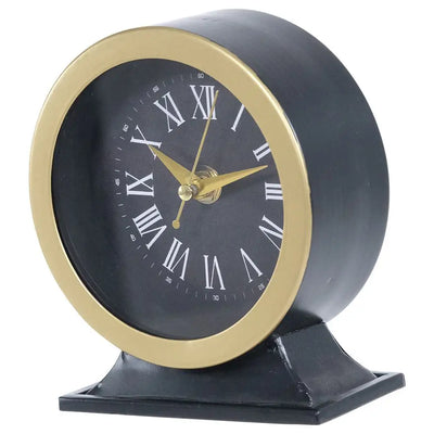 Black & Gold Table Clock 12 x 14 x 6cm - Homeware