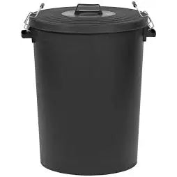 Black Plastic Dustbin With Clip on Lid - 50 / 85 / 110 Litre