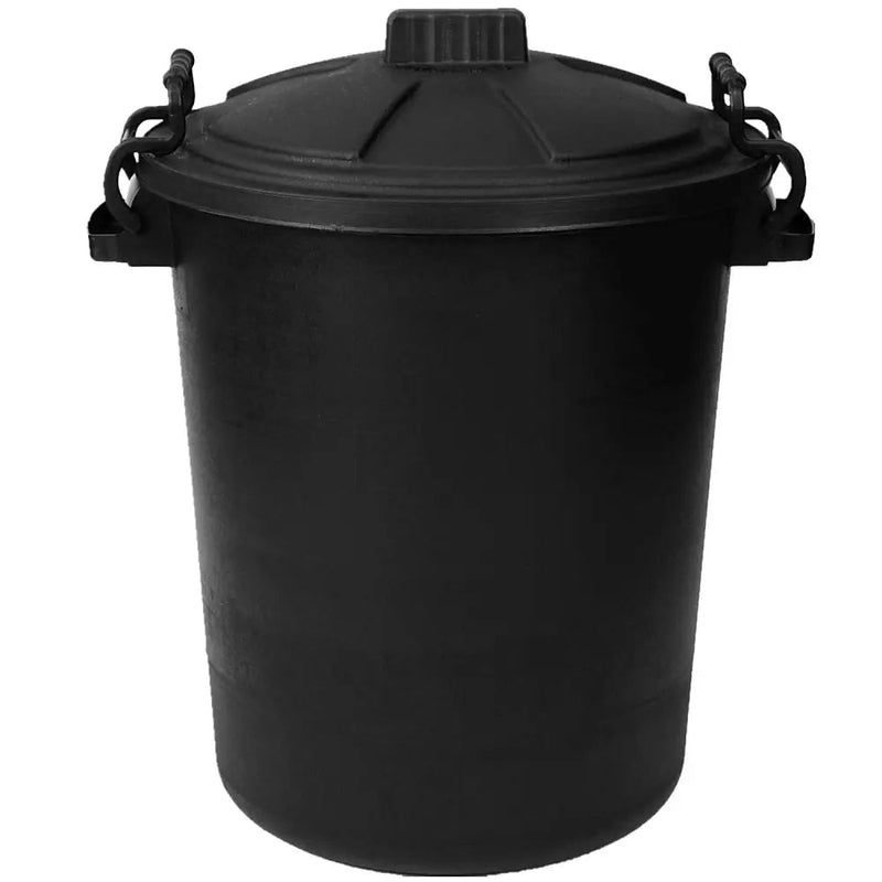 Black Plastic Dustbin With Clip on Lid - 50 / 85 / 110 Litre