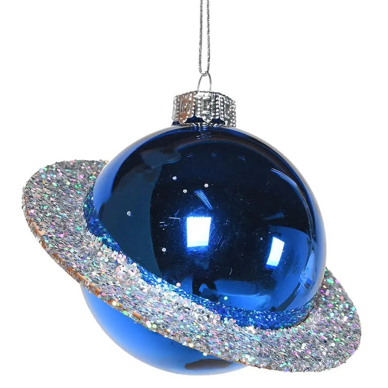 Blue & Silver Glitter Planet Bauble - Christmas