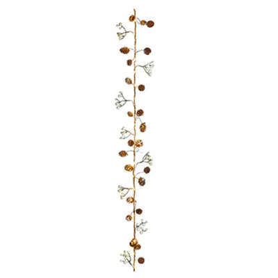 BO Rustic Rope Garland w-PineCones-Wht Berries 35 Warm