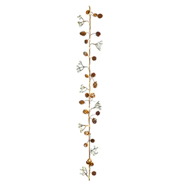 BO Rustic Rope Garland w-PineCones-Wht Berries 35 Warm