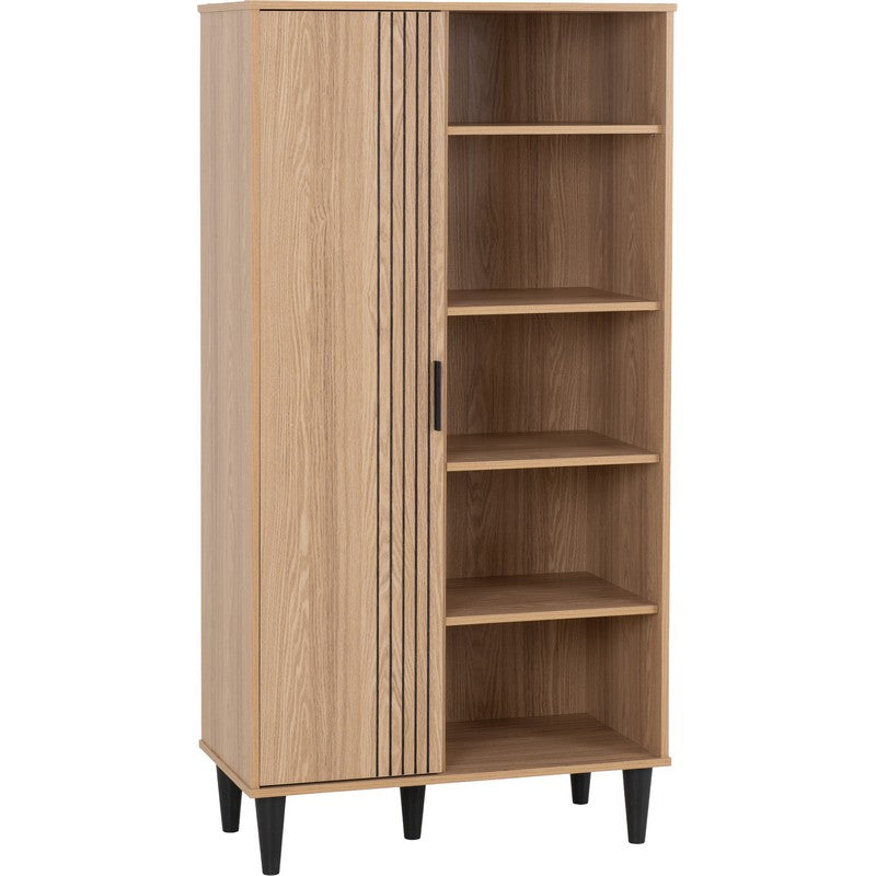 Tessa 1 Door Natural Oak Effect Bookcase - 830 x 400 x 1600mm