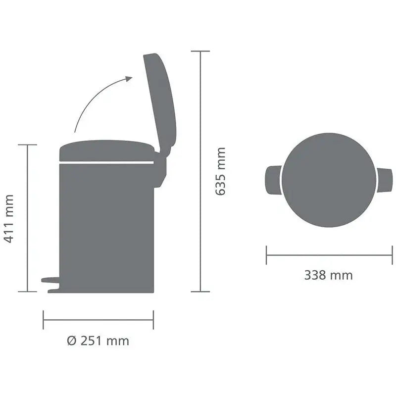 Brabantia Pedal Bin Newclon - 10-12 Litre - Matt Black -