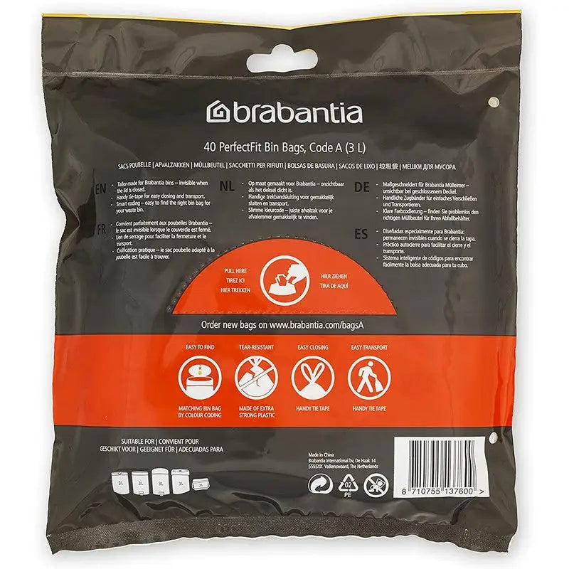 Brabantia Perfectfit Waste Bin Bags [40 Bag Roll] - 3 Litre