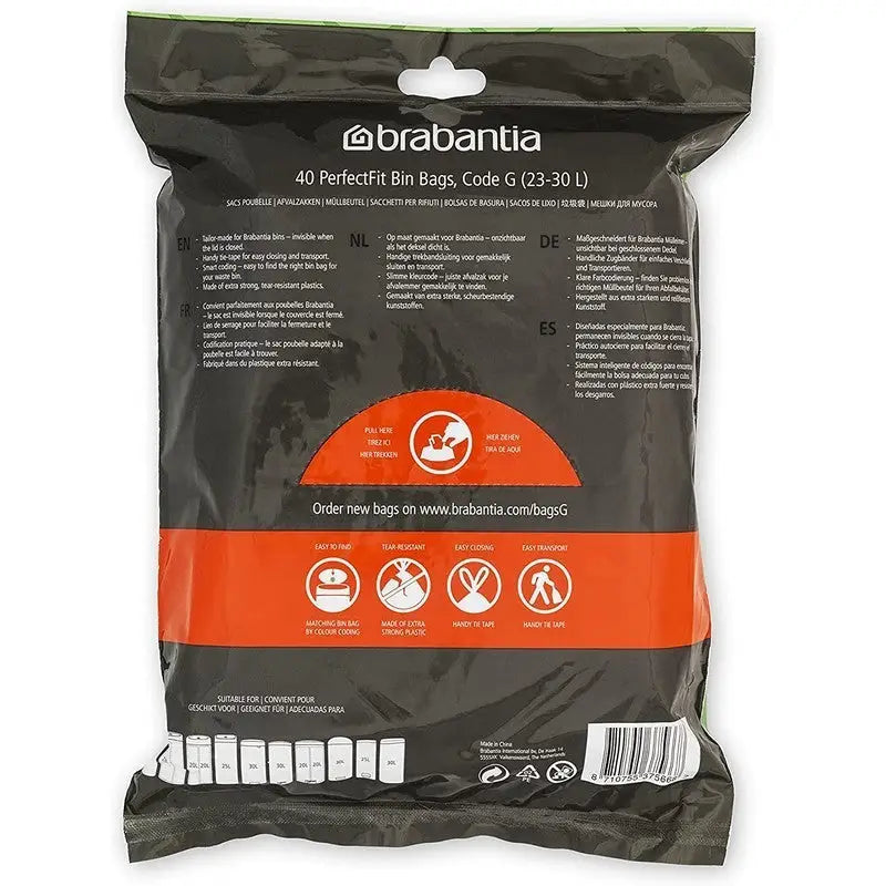 Brabantia Perfectfit Waste Bin Bags [Dispenser Pack 40 Bags]
