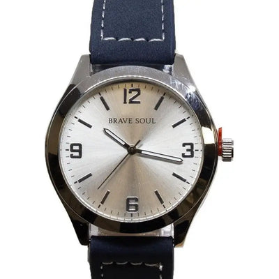 Brave Soul London Silver Faced Watch With Navy Strap
