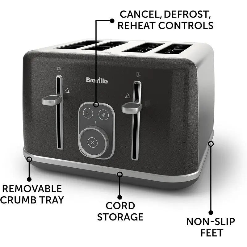 Breville Aura 4 Slice Toaster - Shimmer Grey - Kitchenware