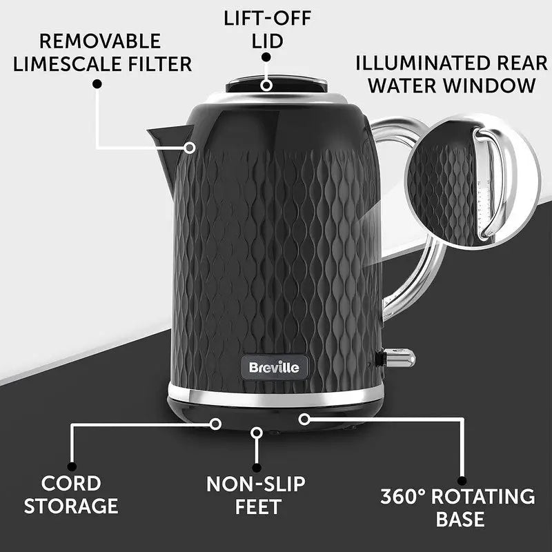 Breville Curve 1.7 Litre Kettle and 4 Slice Toaster - Black
