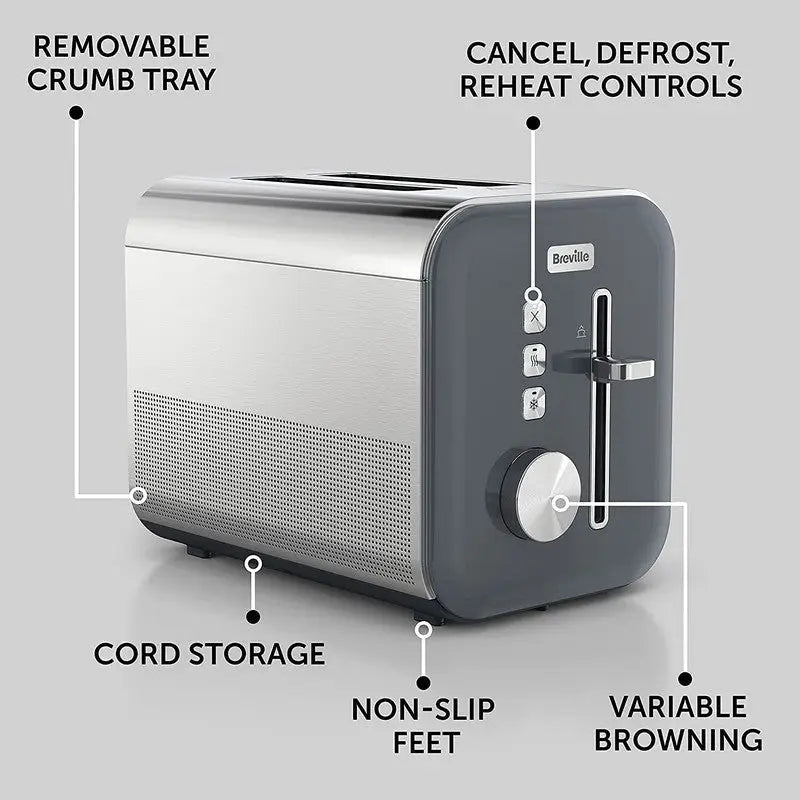 Breville High Gloss Electric 2 Slice Toaster - Grey -
