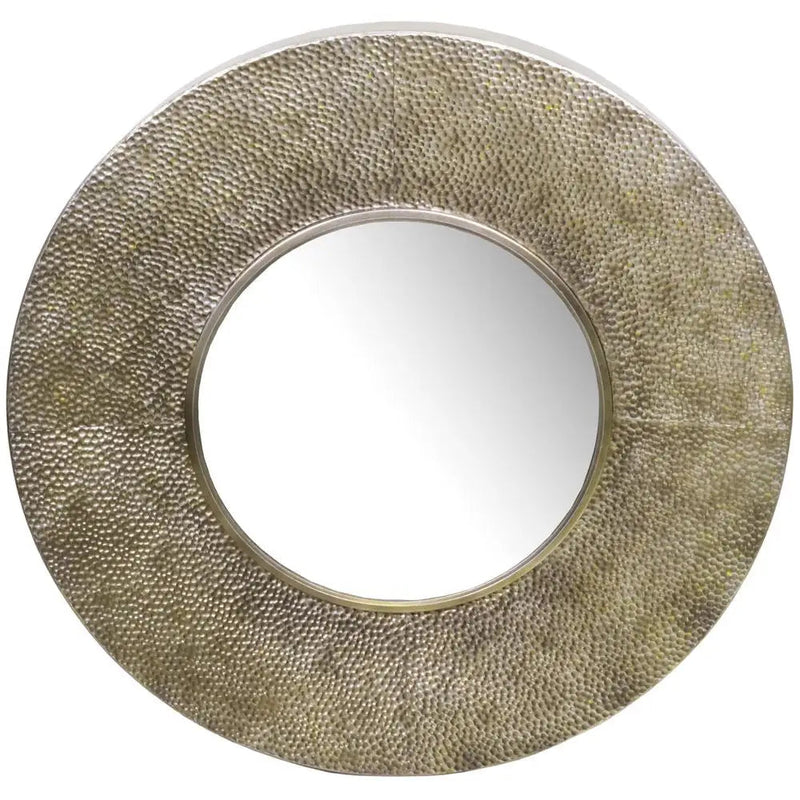 Bronze Hammered Metal Round Wall Mirror 90cm - Homeware